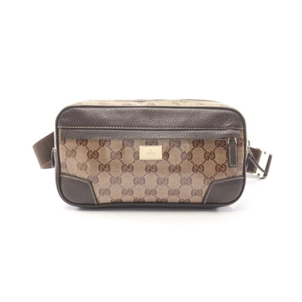 Gucci GG Crystal Waist Bag Body Canvas Leather Beige Cream Brown